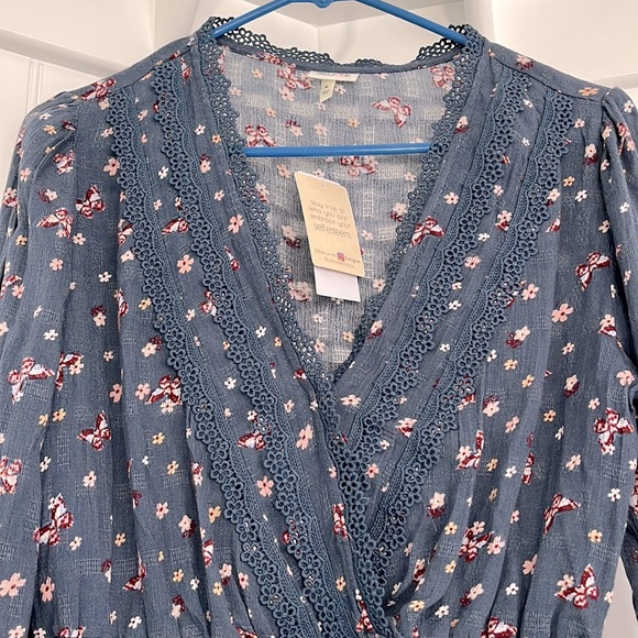 Self Esteem V-Neck Blouse with Crochet Trim and Smocked at hem and Sleeves - Picture 4 of 7